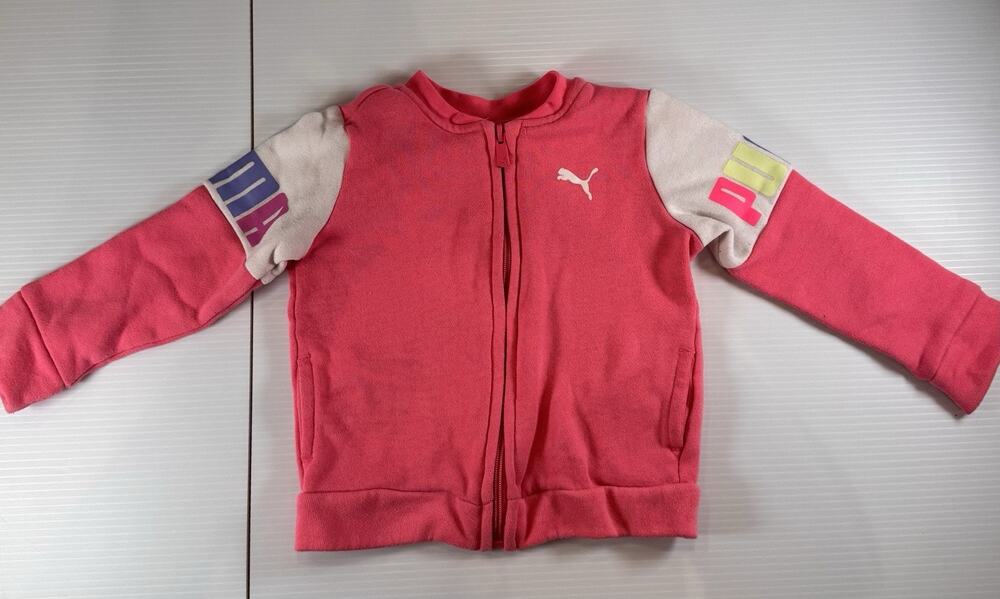 PUMA Girls 24M 2T Pink White Full Zip Fleece Track Jacket Sweatshirt Outerwear